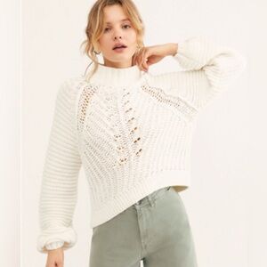 Free People- Sweetheart Sweater-White-Chunky-Knit-Size M